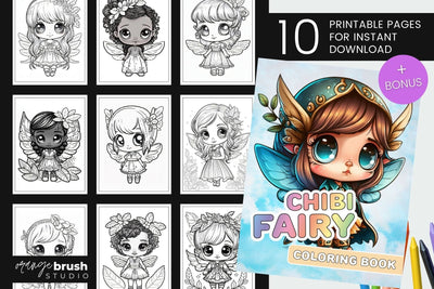 Fairies Coloring Book, Printable Kids Coloring Page Bundle Sublimation OrangeBrushStudio 
