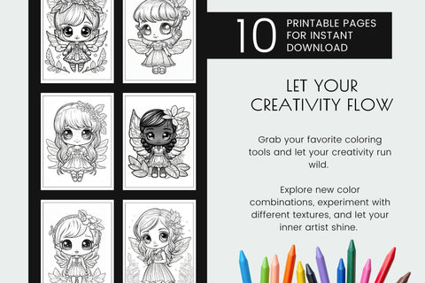Fairies Coloring Book, Printable Kids Coloring Page Bundle Sublimation OrangeBrushStudio 