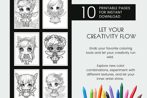 Fairies Coloring Page Bundle, Printable Kids Coloring Book Sublimation OrangeBrushStudio 