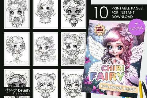 Fairies Coloring Page Bundle, Printable Kids Coloring Book Sublimation OrangeBrushStudio 