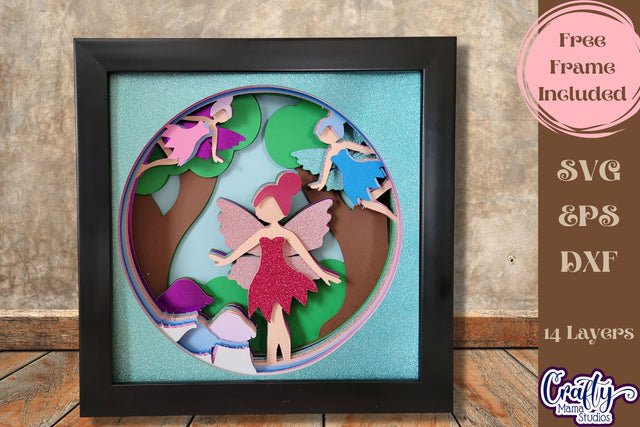 Fairies Svg Shadow Box, 3D Layered Fairy Garden Cut File SVG Crafty Mama Studios 