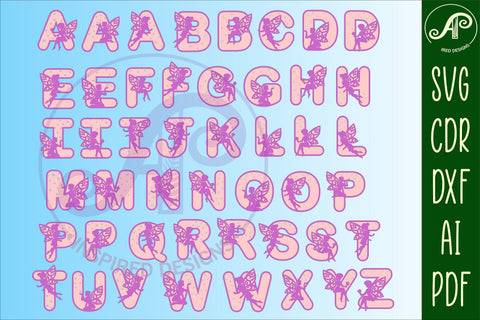 Fairy alphabet set. 2 layer letters 47 letters SVG file vector file ai, cdr, dxf and pdf instant download digital design fairy letters SVG APInspireddesigns 