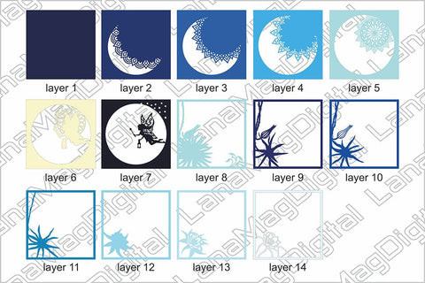Fairy and magic flower svg, 3d Papercraft, Layered moon 3D Paper LanaMagDigital 