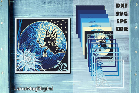 Fairy and magic flower svg, 3d Papercraft, Layered moon 3D Paper LanaMagDigital 