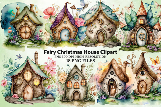 Fairy Christmas House Clipart Bundle Sublimation Rupkotha 