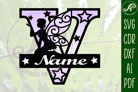 Fairy Letter V Monogram SVG Cut File SVG APInspireddesigns 