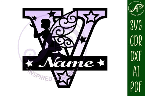 Fairy Letter V Monogram SVG Cut File SVG APInspireddesigns 