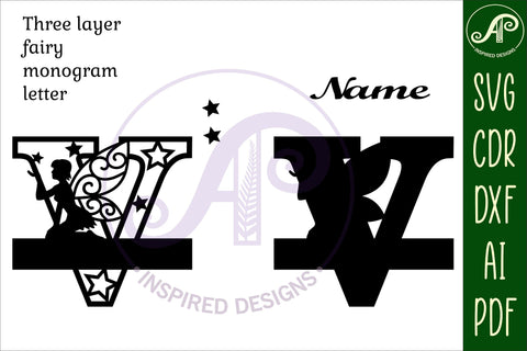 Fairy Letter V Monogram SVG Cut File SVG APInspireddesigns 