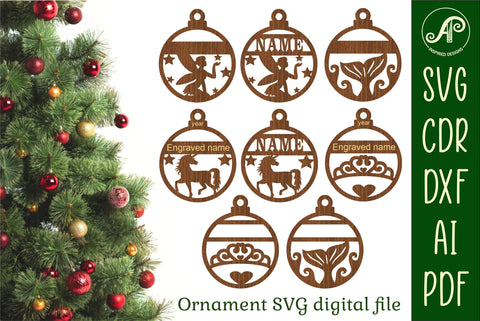 Fairy, mermaid, unicorn and tiara Christmas Ornaments, 4 cut SVG APInspireddesigns 