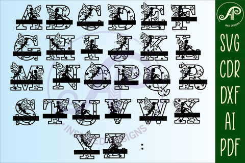 Fairy monogram letter Name signs 3 layer design bundles SVG APInspireddesigns 