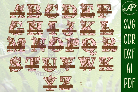 Fairy monogram letter Name signs 3 layer design bundles SVG APInspireddesigns 
