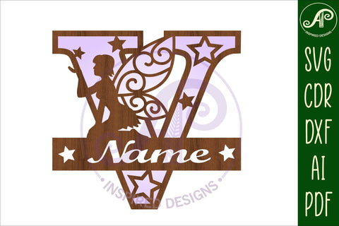 Fairy monogram letter Name signs 3 layer design bundles SVG APInspireddesigns 