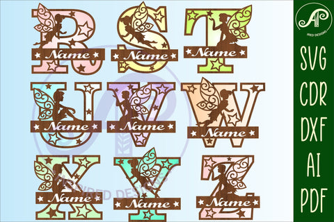 Fairy monogram letter Name signs 3 layer design bundles SVG APInspireddesigns 
