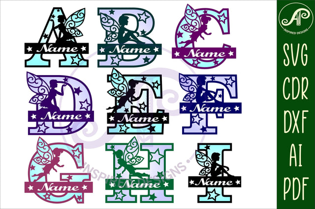 Fairy monogram letter Name signs 3 layer design bundles SVG APInspireddesigns 