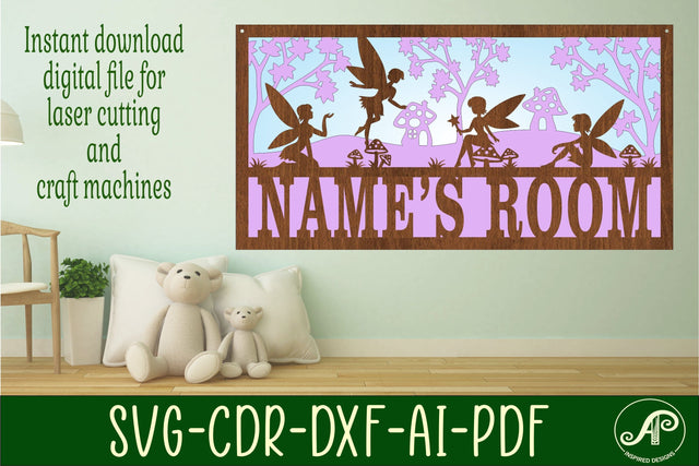 Fairy scene name sign SVG 3 layer laser cut template SVG APInspireddesigns 