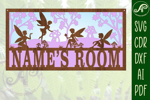 Fairy scene name sign SVG 3 layer laser cut template SVG APInspireddesigns 