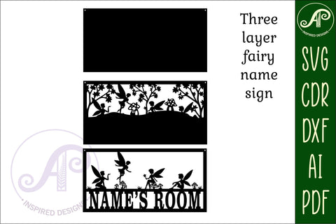 Fairy scene name sign SVG 3 layer laser cut template SVG APInspireddesigns 
