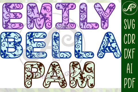 Fairy theme alphabet set. 2 layer 44 letters. SVG APInspireddesigns 