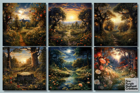 Fairytale Meadow Flowers | Nature Digital Pattern Fine Purple Elephant Creations 