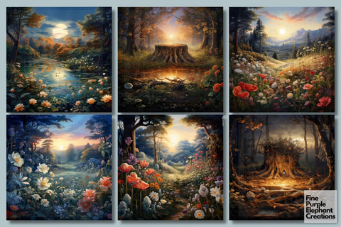 Fairytale Meadow Flowers | Nature Digital Pattern Fine Purple Elephant Creations 