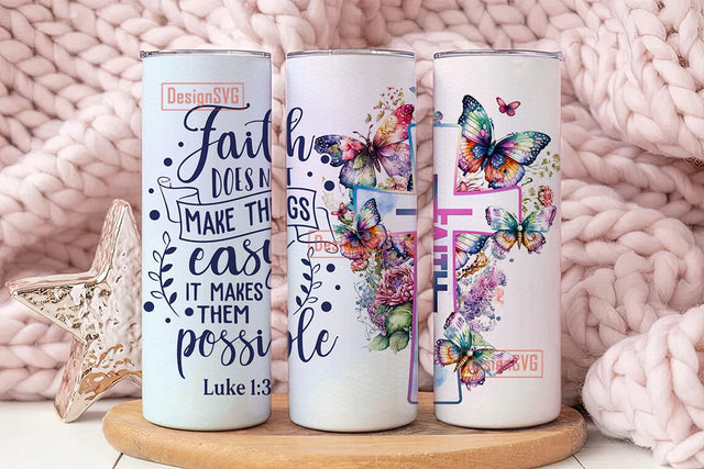 Faith Bible Verse 20oz Skinny Tumbler Sublimation - Faith Luke 1 37 - Straight Tapered Designs PNG - Full Wrap Tumbler - Instant Download Sublimation DesignSVG 