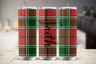 Faith Christmas Tartan 20 oz Tumbler Wrap Sublimation Design Sublimation MockupSvgVenue 