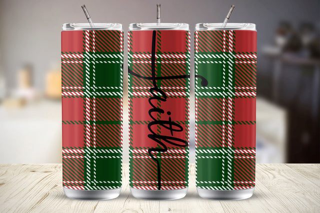Faith Christmas Tartan 20 oz Tumbler Wrap Sublimation Design Sublimation MockupSvgVenue 