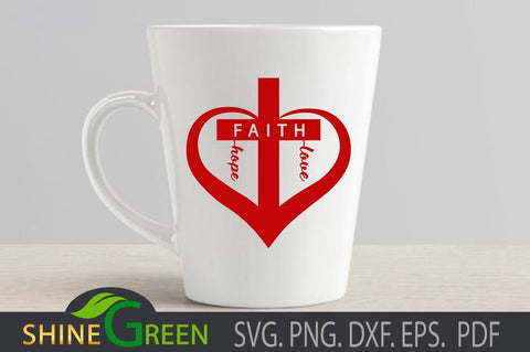 Faith Cross Heart SVG Hope Love Christmas PNG DXF SVG Shine Green Art 