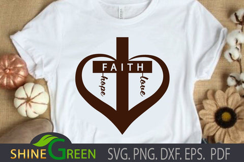 Faith Cross Heart SVG Hope Love Christmas PNG DXF SVG Shine Green Art 