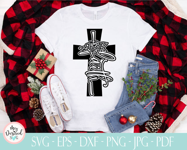 Faith Cross SVG Cut File, Faith with flower, Faith SVG, DXF Cut File, Clipart, Printable, Silhouette, Dxf, Png, Jpeg, Cricut, Commercial Use SVG MyDesiredSVG 