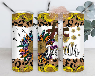 Faith Cross Tumbler Png, Faith Sunflower 20oz Skinny Tumbler, Sunflower Leopard Glitter Design Tumbler, Christian Tumbler Wrap, Religion Sublimation Design, Instant Download Sublimation Rabbitmakies 