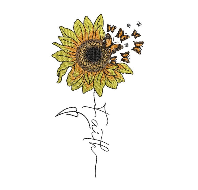 Faith embroidery design, Sunflower and butterfly embroidery design, 4 sizes, instant download. Embroidery/Applique DESIGNS ArtEMByNatalia 