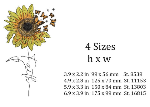 Faith embroidery design, Sunflower and butterfly embroidery design, 4 sizes, instant download. Embroidery/Applique DESIGNS ArtEMByNatalia 