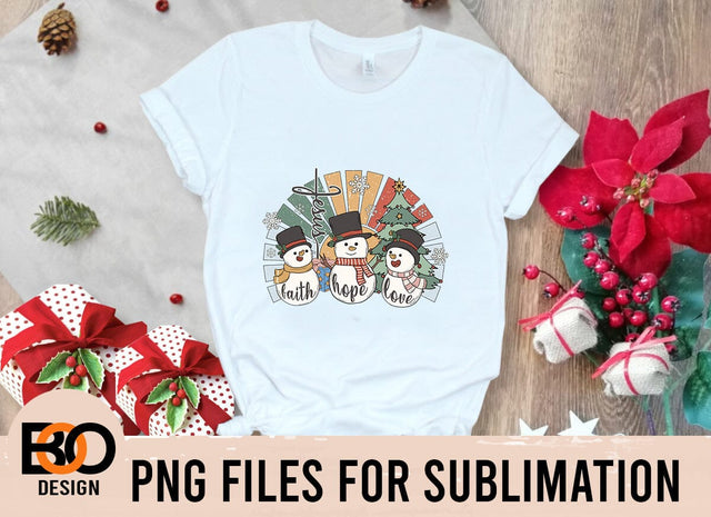 Faith Hope Love Jesus Snowman Retro Christmas Sublimation BOO-design 