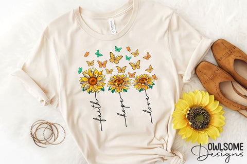 Faith Hope Love Sunflower PNG Sublimation Sublimation Owlsome.Designs 