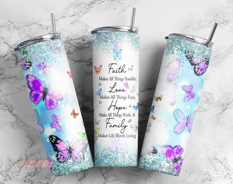 Faith Hope Love Tumbler Png,Hope Love PNG, Christian Bible Tumbler Png, Christian Butterfly 20Oz Skinny Tumbler Sublimation CaldwellArt 