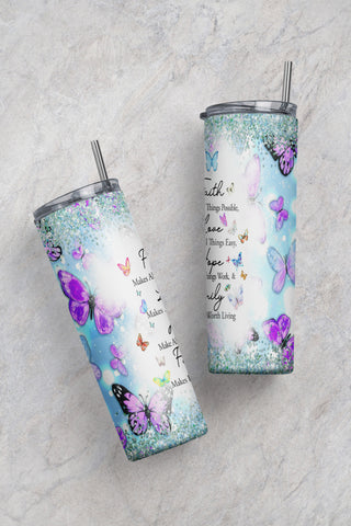 Faith Hope Love Tumbler Png,Hope Love PNG, Christian Bible Tumbler Png, Christian Butterfly 20Oz Skinny Tumbler Sublimation CaldwellArt 