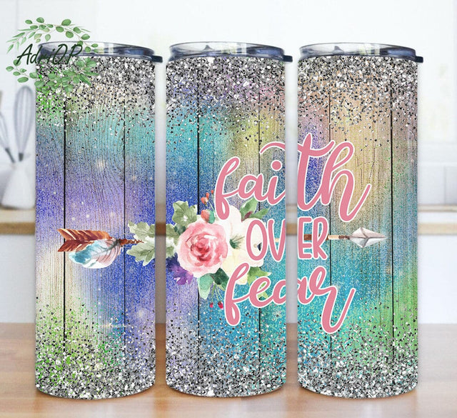 Faith Over Fear Design Png, Bible Verse 20oz Skinny Tumbler, Christian Affirmation Tumbler Png, Religious Tumbler Template, Digital Download Sublimation AdriOP 