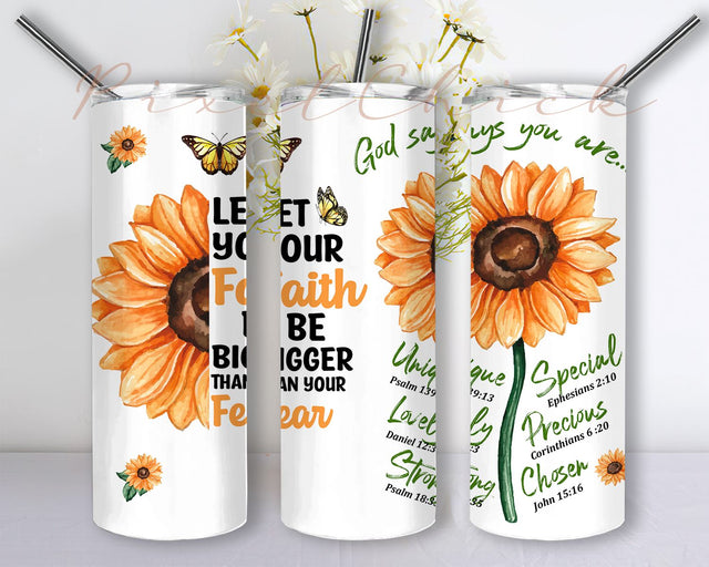 Faith Over Fear Sunflower Skinny Tumbler, Sunflower 20oz Skinny Tumbler Sublimation Designs Sublimation PixelChick 