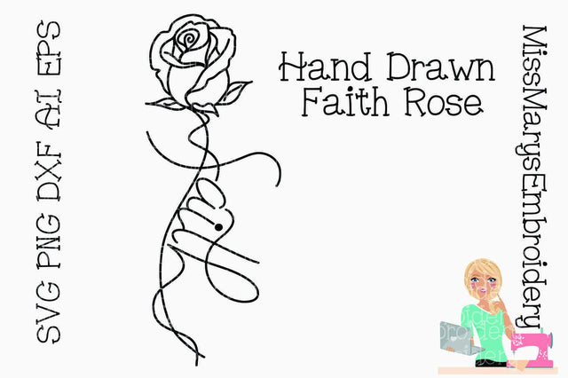 Faith Rose Hand Drawn SVG MissMarysEmbroidery 
