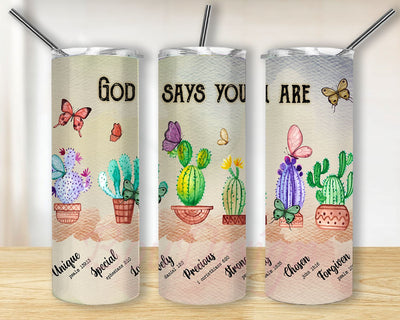 Faith Stone Cactus Painting God Says You Are Stainless Steel Tumbler 20 oz Skinny Tumbler Sublimation Designs For Straight/Tapered PNG Files Digital Download Sublimation BouDesign 