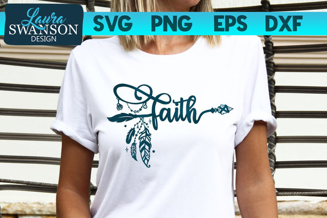 Faith SVG Cut File | Boho Arrow Feathers SVG SVG Laura Swanson Design 