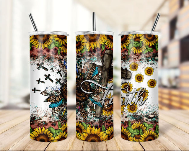 Faith Tumbler, 20 oz Skinny Tumbler wrap PNG, Faith PNG, Cros PNG, Sunflower, Western Tumbler Sublimation TrendingDesign 