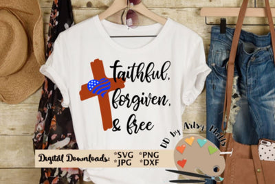 Faithful Forgiven & Free SVG - Flag cross svg - July 4th - Memorial Day - Veteran's Day - Patriotic svg dxf SVG The Artsy Spot 