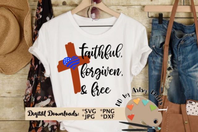 Faithful Forgiven & Free SVG - Flag cross svg - July 4th - Memorial Day - Veteran's Day - Patriotic svg dxf SVG The Artsy Spot 