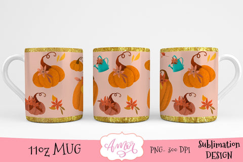 Fall 11oz mug sublimation template, pumpkin mug PNG Sublimation Amorclipart 
