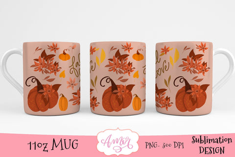 Fall 11oz mug sublimation template, pumpkin mug PNG Sublimation Amorclipart 