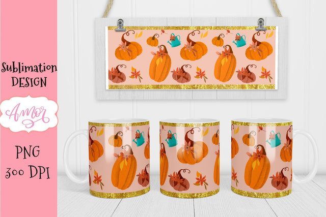 Fall 11oz mug sublimation template, pumpkin mug PNG Sublimation Amorclipart 