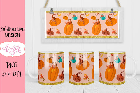 Fall 11oz mug sublimation template, pumpkin mug PNG Sublimation Amorclipart 