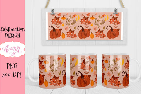 Fall 11oz mug sublimation template, pumpkin mug PNG Sublimation Amorclipart 